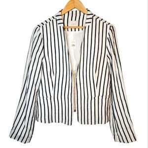 LOFT White Blazer with Navy Vertical Stripes